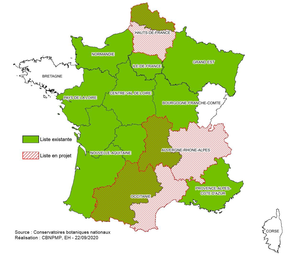 états d’avancement de l’élaboration des listes d’espèces messicoles – septembre 2020